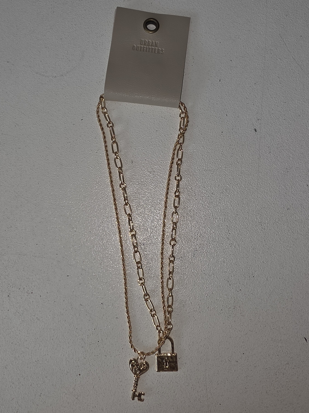 Urban Outfitters Gold Layered Key & Padlock Necklace